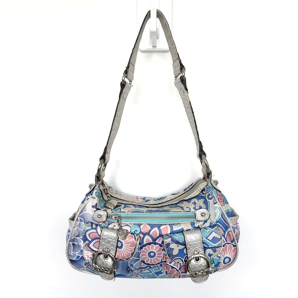 Kathy Van Zeeland Shoulder Bag Floral Paisley Silver Trim Blue Pink Small y2k